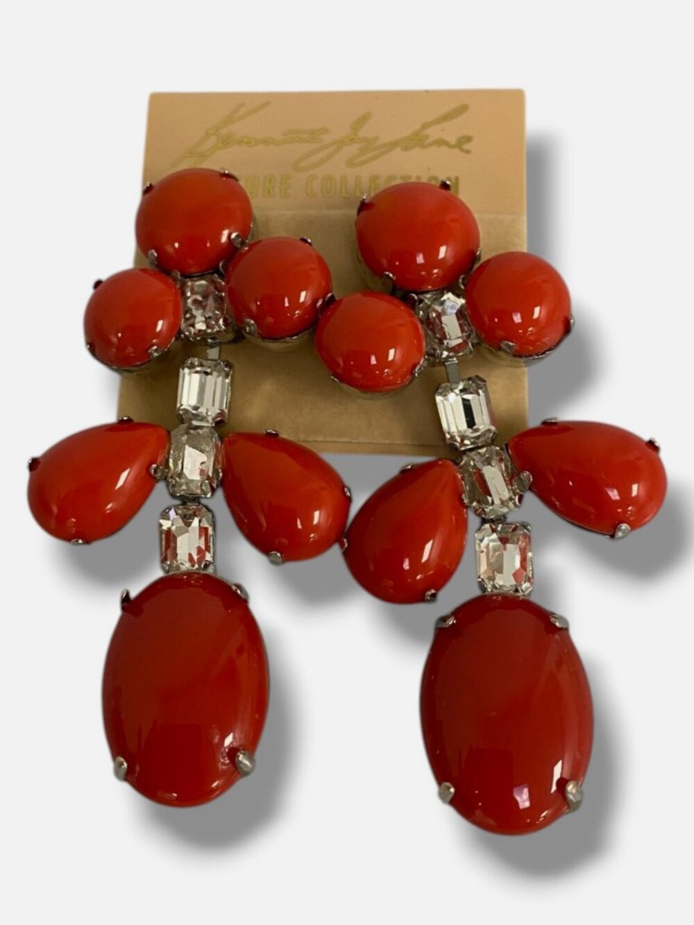 Kenneth Jay Lane Womens Orange Resin Crystal Drop Earrings